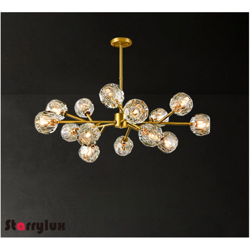 北欧真鍮分子シャンデリア モダンクリスタル高級シーリングライト 調節可能なペンダントランプ リビングルーム用