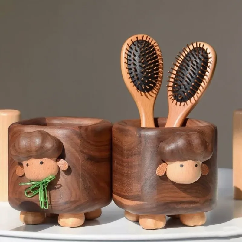 

1pc Walnut Wood Sheep-Shaped Storage Box Large Capacity Creative Wooden Gift Multi-Functional Desktop Decor Organizer