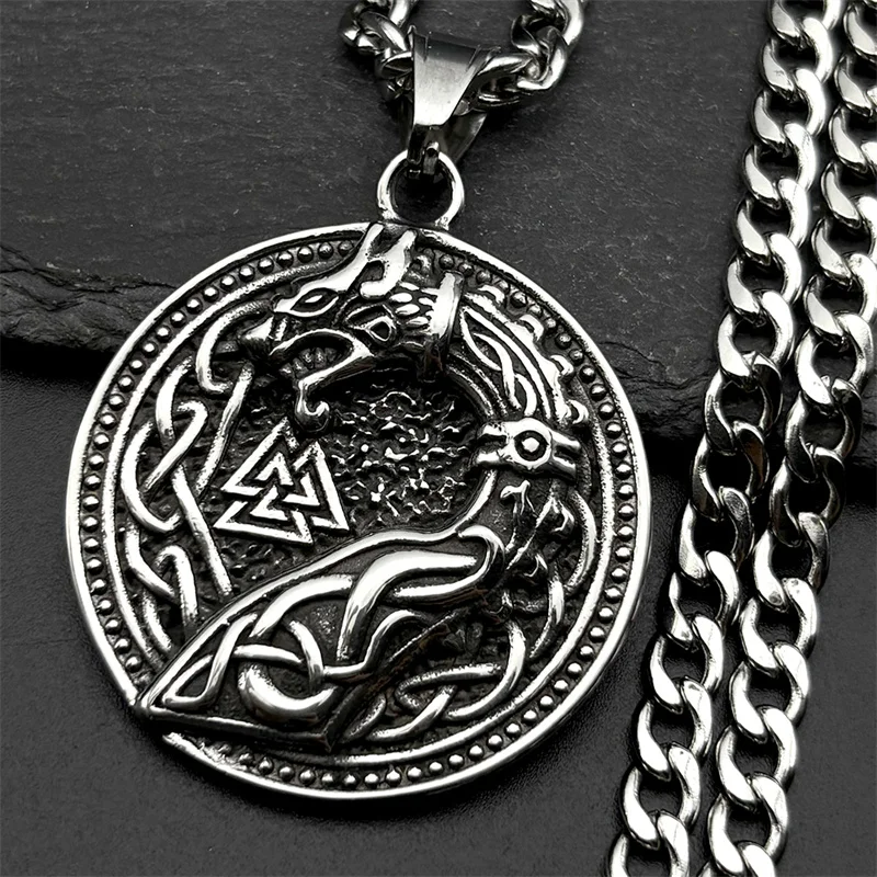 

Retro Viking Nordic Valknut Celtic Knot Dragon Pendant Necklace for Women Men Stainless Steel Amulet Hip Hop Chain Jewelry Gift
