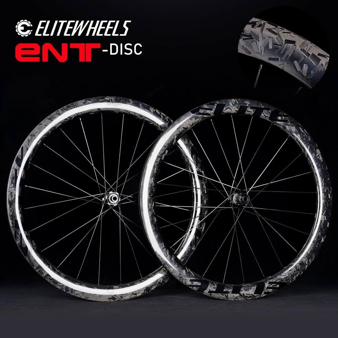 ELITEWHEELS Set di ruote in carbonio con disco da strada con motivo forgiato 38 50 60 Ruote tubeless compatibili con serratura centrale o blocco a 6