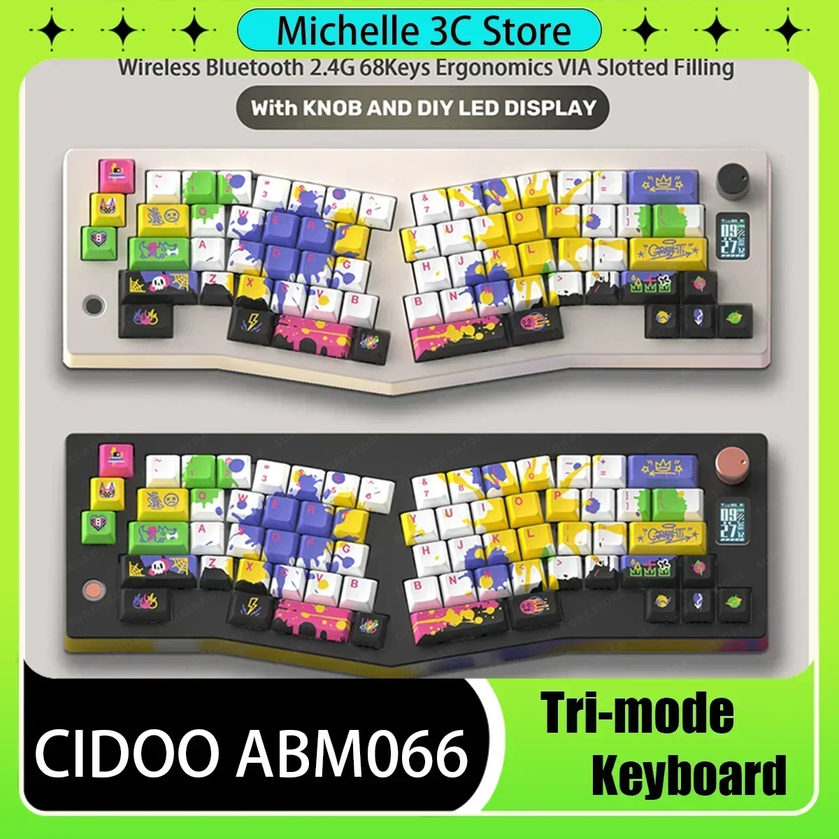 

CIDOO ABM066 Mechanical Keyboard Alice Layout Multi-color Matching Wireless Customized RGB Gasket TFT Screen Hot-Swap Multimedia