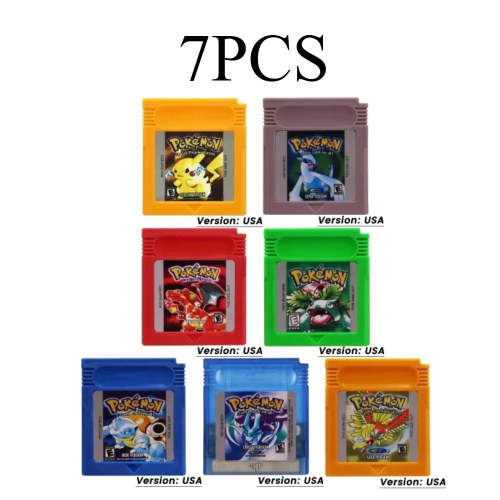 

Игровой картридж GBC, 16-битная карта игровой консоли Pokemon, синий кристалл, золотой, зеленый, красный, серебристый, желтый, многоязычный для GBC/GBA