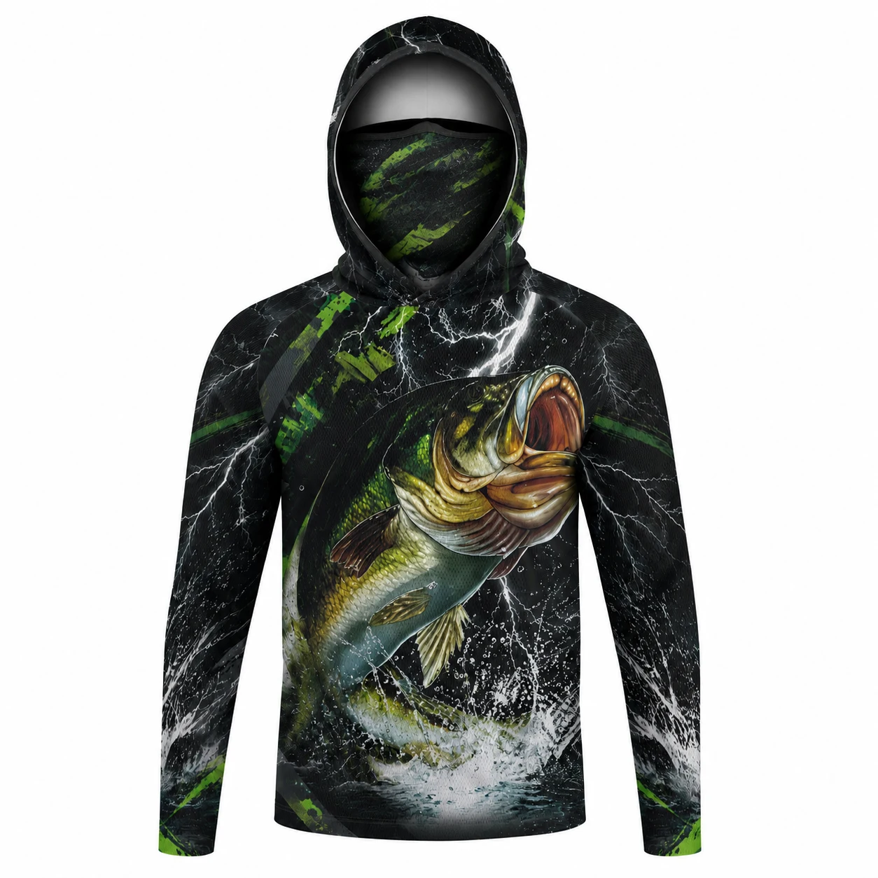 Men's Grass Camouflage Musk Fish Printed Fishing Hoodie Sunscreen Quick Drying Breathable Long Sleeve Outdoor Sports Top