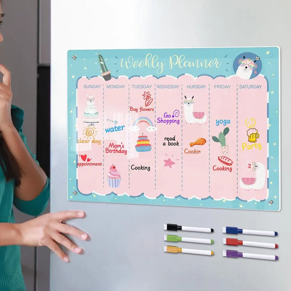 Acrylic Writing Board Organizational Magnetic Stickers Transparent Weekly Planner Message Board Smooth Writing Message Board
