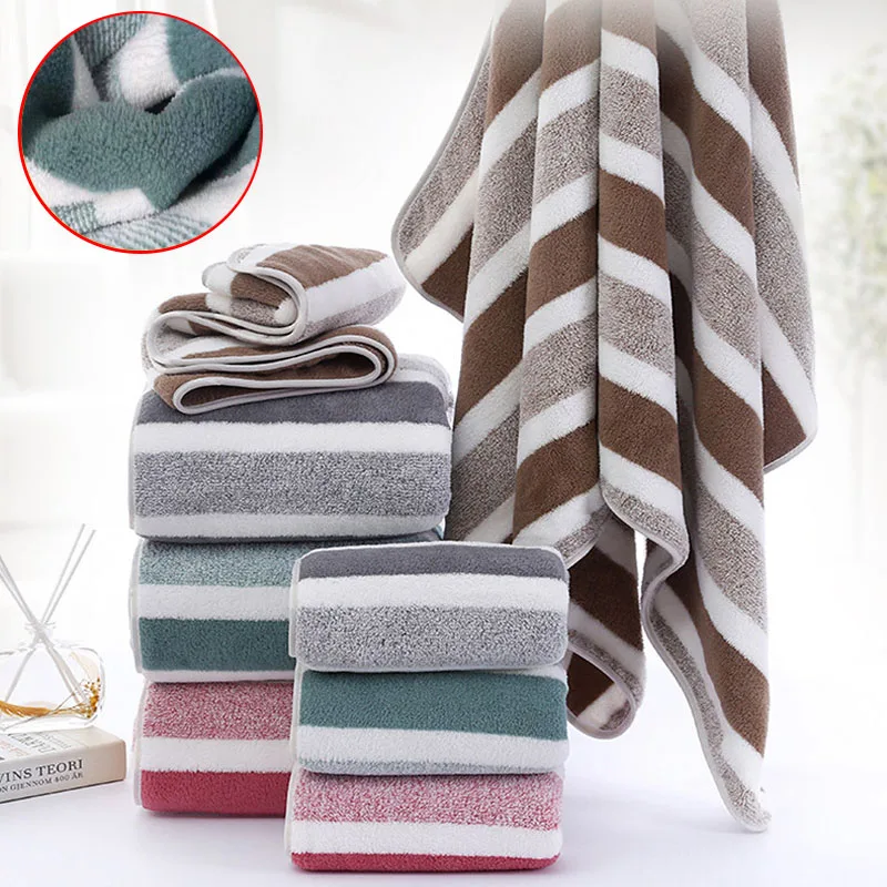 2PCS Quick-Drying Striped Towel Set Thickened Absorbent Soft Towel Bathroom Experience Bath Towel for Home Bathroom SPA Or Hand