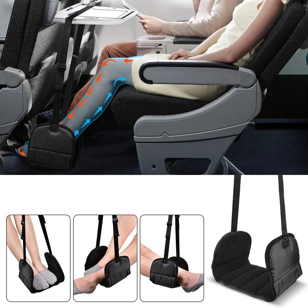 Portable Airplane Footrest Hammock, Adjustable Under‑Desk Foot Sling with Storage Bag, Comfort Foot Rest for Travel Use