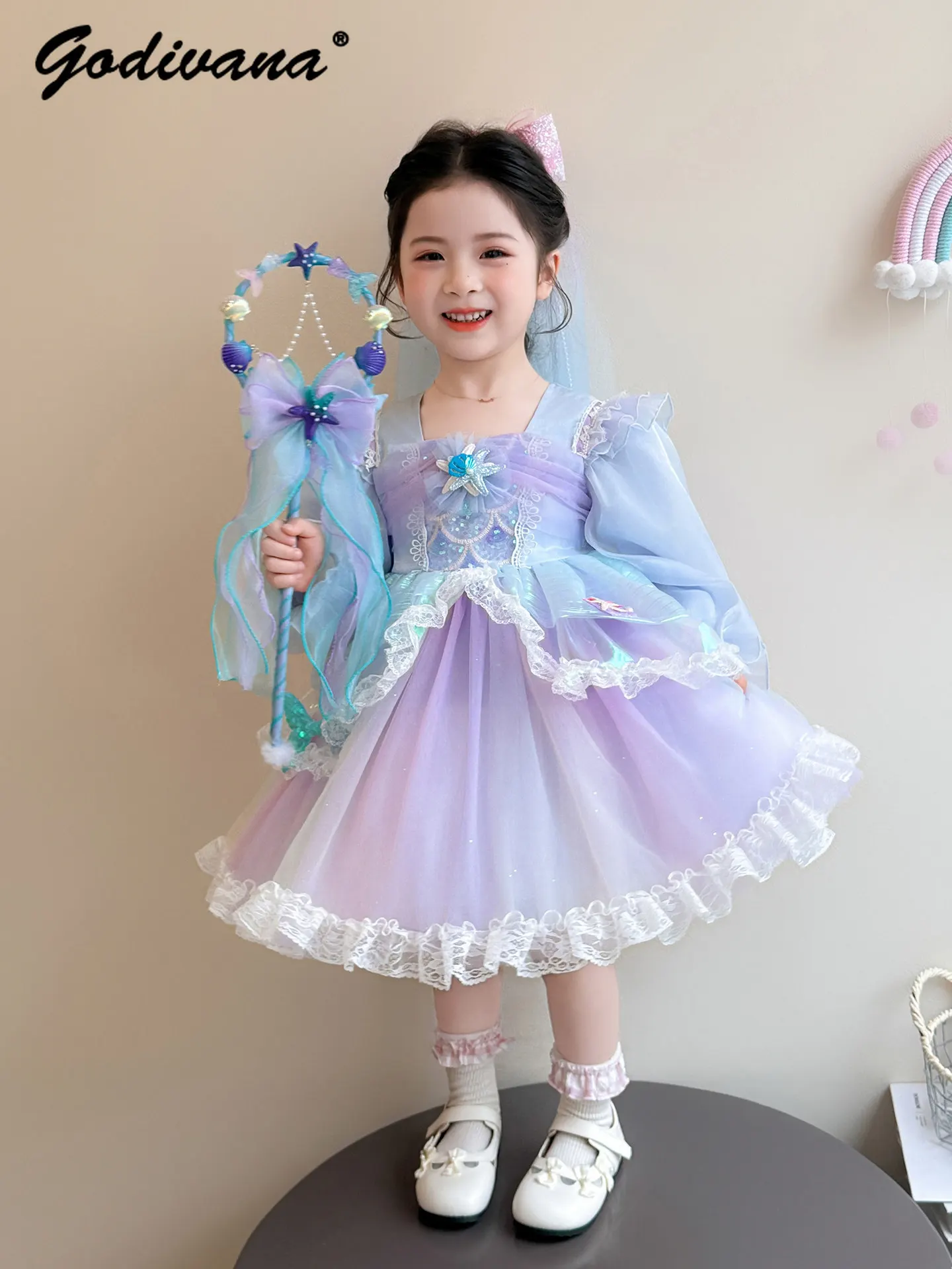 sweet-baby-girls-mermaid-tulle-princess-lolita-dress-spring-2026-new-childrens-sequin-mesh-lace-trim-birthday-party-ball-gown