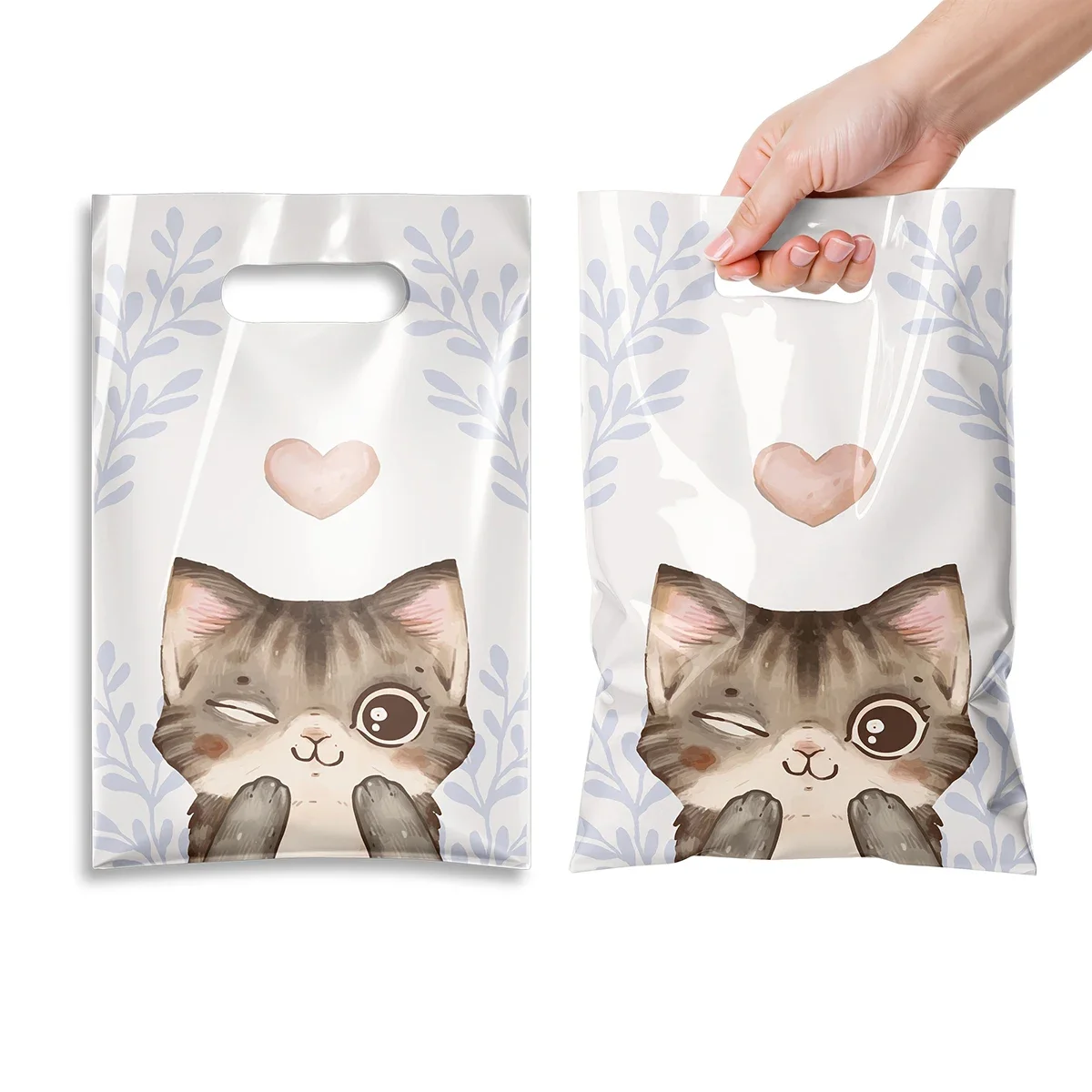 50 Stück Taschen mit Katzenmuster-Griff, 4 verschiedene Stile, schöne Cartoon-Katzen-Geschenktüten, ideal für Partys, Geschenkverpackungen und andere Veranstaltungen – Detail 6