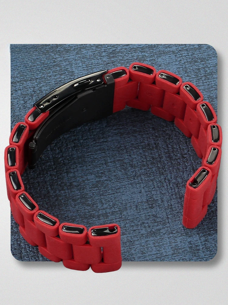 For Diesel Diamond Red Black Large Dial Special Fold Buckle Watch Strap 24 26 28mm Silicone Coated Steel Rubber Accessories