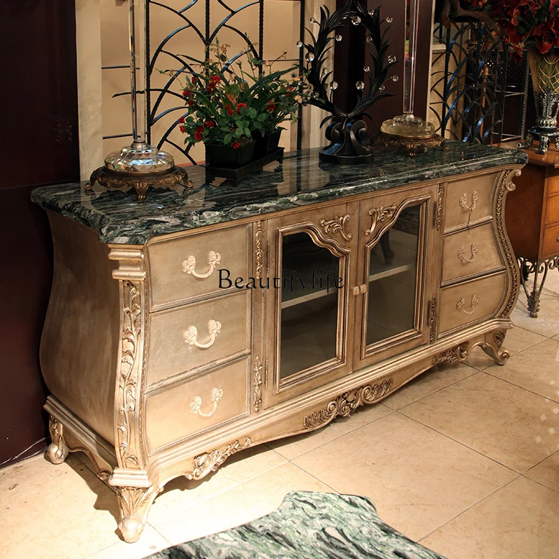 

European marble carving entrance dining side tea cabinet household
