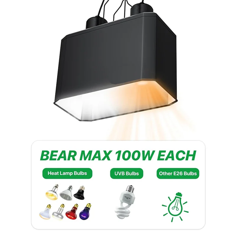 

B08B-Dual Dome Reptile Lamp Fixture For Heat Lamp & UVB Bulb (Max 100W Each) With Reflector Design For Bearded Dragon