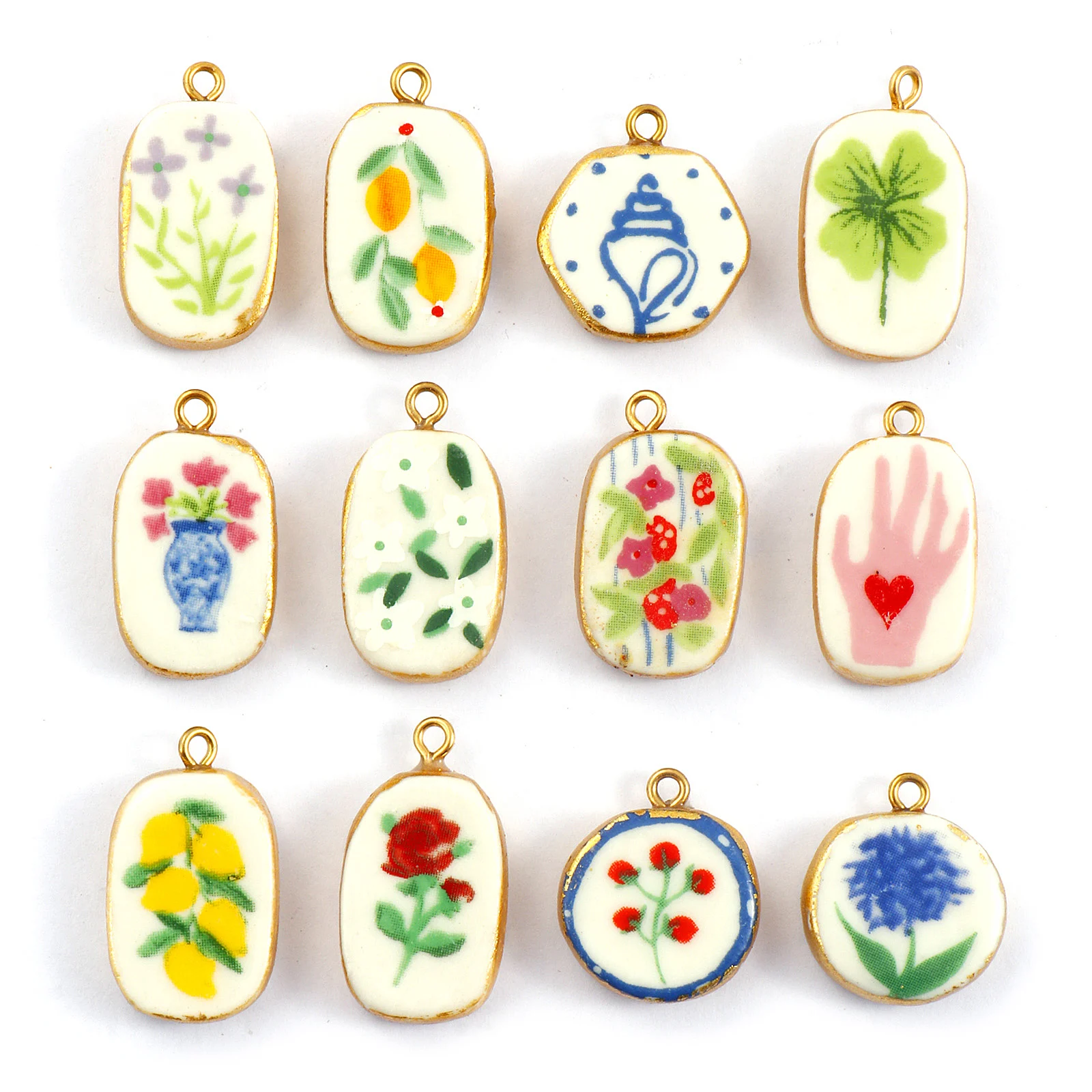 2 قطعة سحر زهرة السيراميك الملونة 18K مطلية بالذهب 304 الفولاذ المقاوم للصدأ غير النظامية هندسية قلادة لصنع قلادة المجوهرات