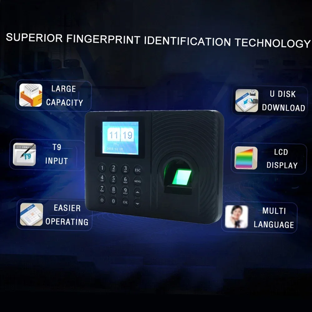 Biometric Fingerprint Attendance Record Recognition Device Access Control 110-240V(US Standard)