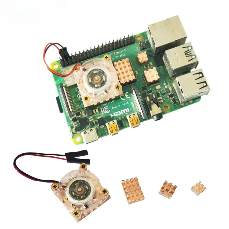 4B 3B development board 5V cooling RGB glare cooling fan copper base adhesive-backed radiator set