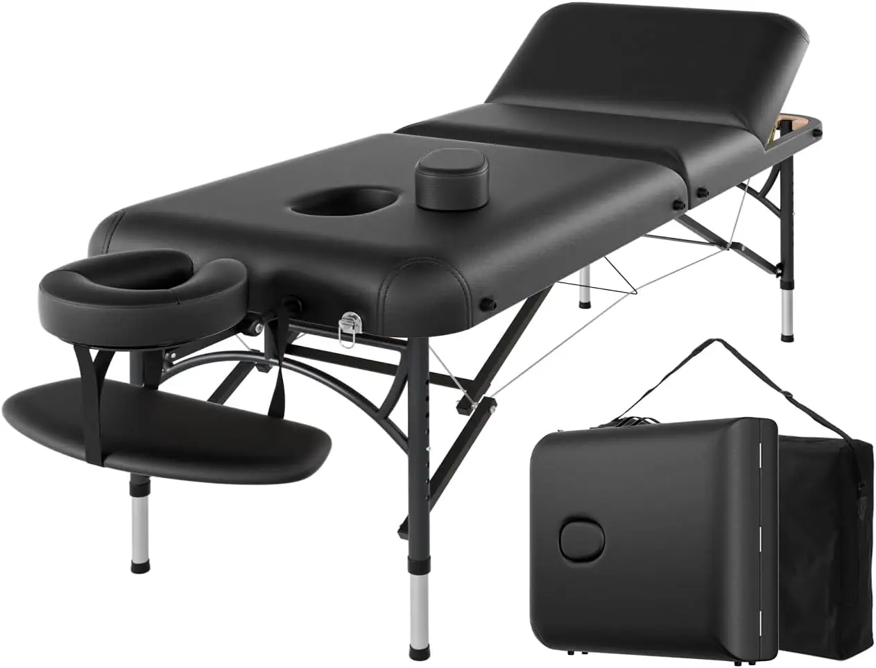 

84" Professional Massage Table Portable 3 Folding Lightweight Facial Salon Spa Tattoo Bed Height Adjustable with Carrying Bag