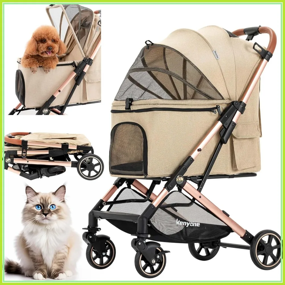 

Medium Dog Stroller for Dogs Up to 55lbs, Lightweight Aluminum Frame, One Click Folding, No Zip Entry