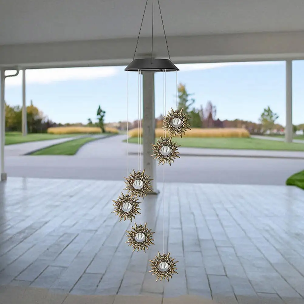 Star Sun Moon Wind Chime Solar Light, Outdoor Hanging Wind Chime, Solar Powered Garden Light for Patio Balcony Terrace
