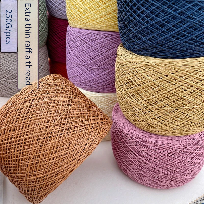 250g/pcs Thin Natural Raffia Yarn for Crochet Bags Straw Hats Handicrafts Diy Wearable Anti-tear Soft Paper Thread Khaki Purple