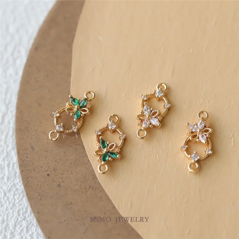 Copper-plated Gold Zircon Double Hanging Sweet Wind Hollow Ring Flower Pendant DIY Necklace Bracelet Handmade Charm Accessories