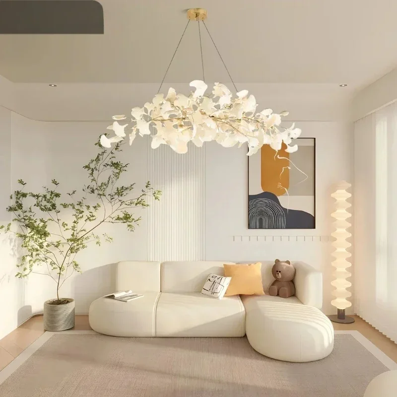 

Luxury Gold Chandelier Modern Branches Ceramic leaves Ceiling Light Luster Dimmable Pendant Lamp For Living Room Staircase