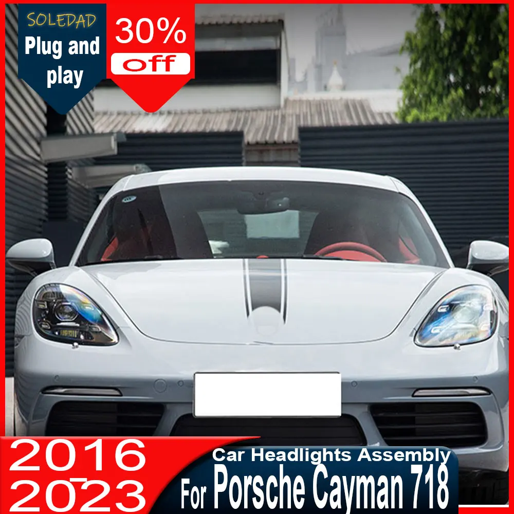A pair Car Lights For Porsche 718 Cayman Headlights Boxster 2016-2023 Upgrade New Style LED PLDS Lasers Head Lamps Plug and Play
