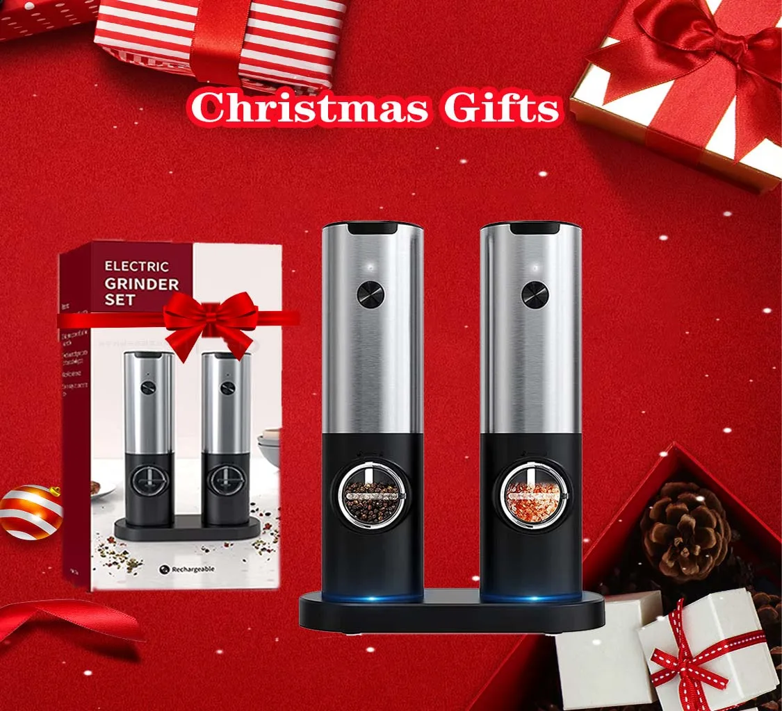 Electric Salt Grinder Set USB Rechargeable Electric Pepper Mill With LED Light Adjustable Coarseness Kitchen Tools Thanksgiving