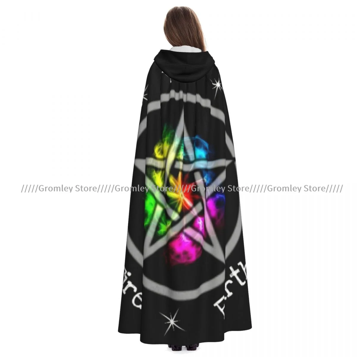 Wiccan Five Elements Earth Pentagram Pentacle Witch Cloak Halloween Cosplay Costume Adult Unisex Cloak Retro Ages Cape