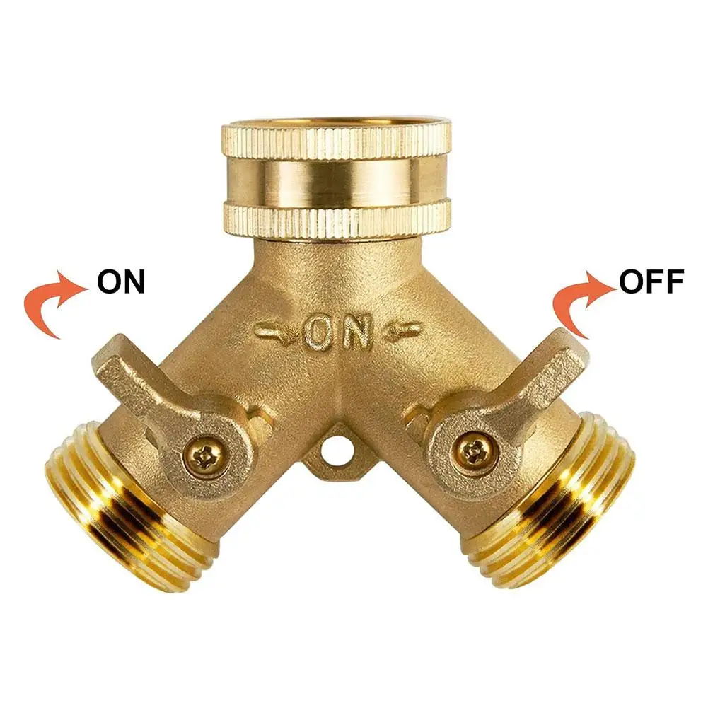 Garden Hose Y Valve Connectors Brass Hose Splitter With Solid Brass Handle Brass Y Valve Water Garden Hose Adapter 2 Way