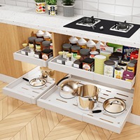 2 Pack Telescopic Drawer, Extendabl Kitchen Organizer Self-Adhesive Cabinet Storage Rack Kitchen Spice Rack Pantry Organization