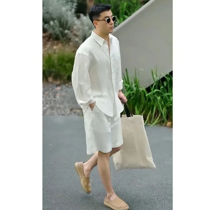 Summer Casual Set Lyocell Linen Shirt and Shorts Men's Polyester Simple and Fashionable Men's Commuting Trend Suit for Men 2026