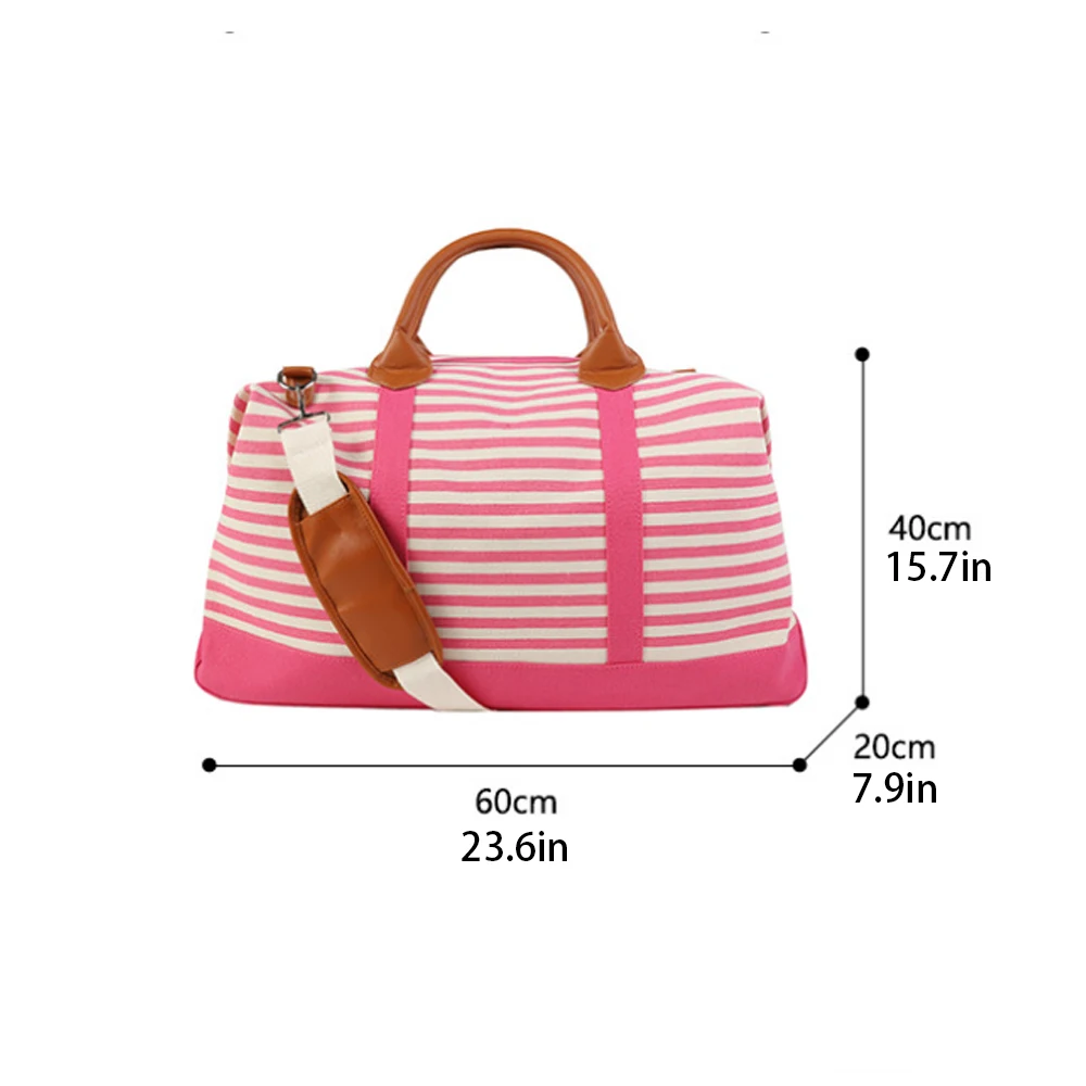 Striped Travel Bag Large Capacity Travel For Women Durable Canvas Duffle Bag Outdoor Trip Tote Bag