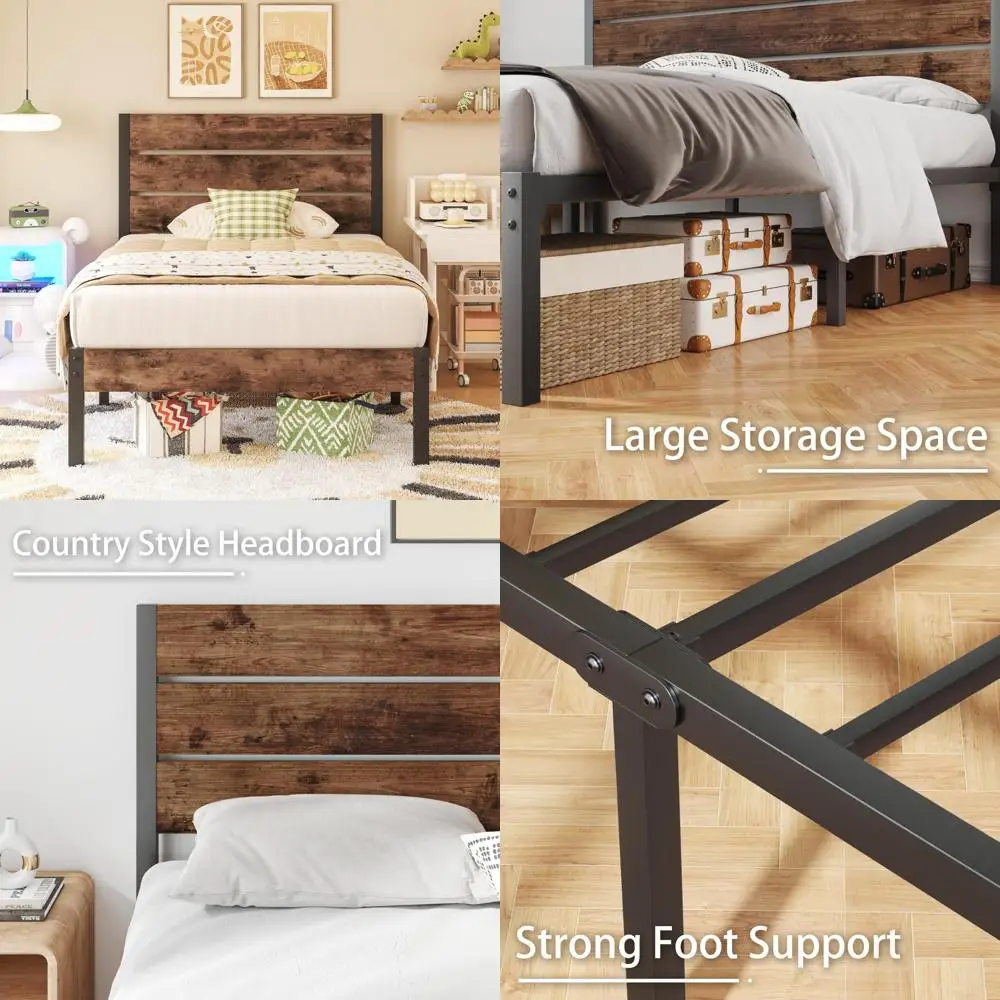 

Metal Twin Bed Frame with Headboard, Footboard, and Underbed Storage - All-Metal Support, No Box Spring Needed