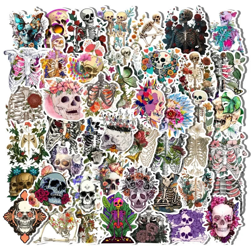 10/50Pcs Cute Flower Skull Cartoon Stickers Aesthetic Decals Decoration DIY Notebook Suitcase Laptop Phone Guitar Car Sticker