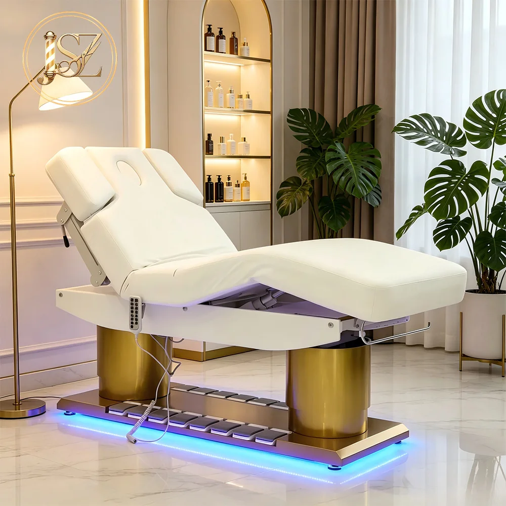 Practical Folding Electric Salon Bed Durable Metal Structure Comfort Spa Facial Massage Bed
