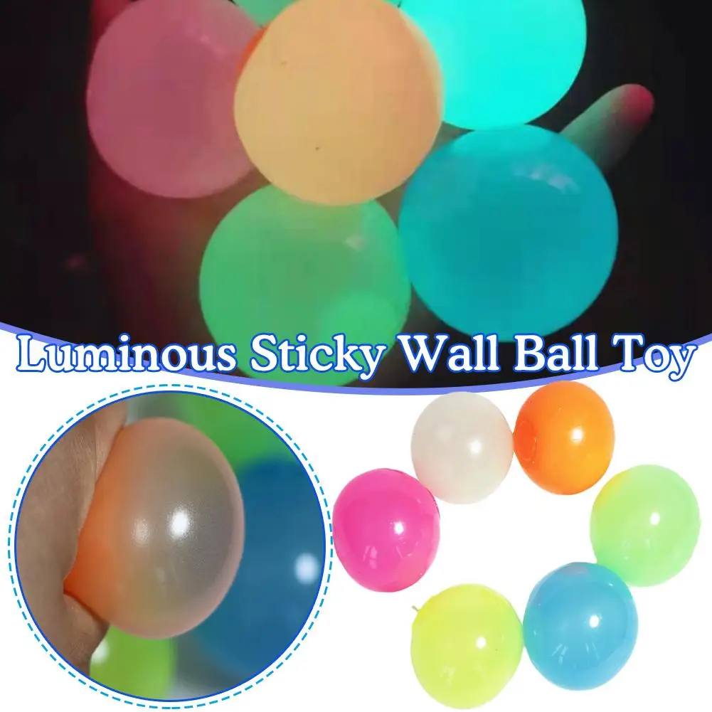 4cm 6.5cm Luminous Sticky Wall Ball Fun Sticky Target Ball Anti-Stress Reliever Ball Decompression Ceiling Wall Squeeze Vent Toy