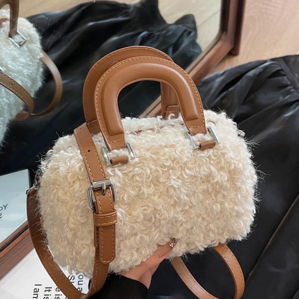 

Милые плюшевые сумки для женщин, однотонная мягкая пушистая бархатная сумка через плечо, женская повседневная сумка-ведро, универсальная женская сумка-мессенджер