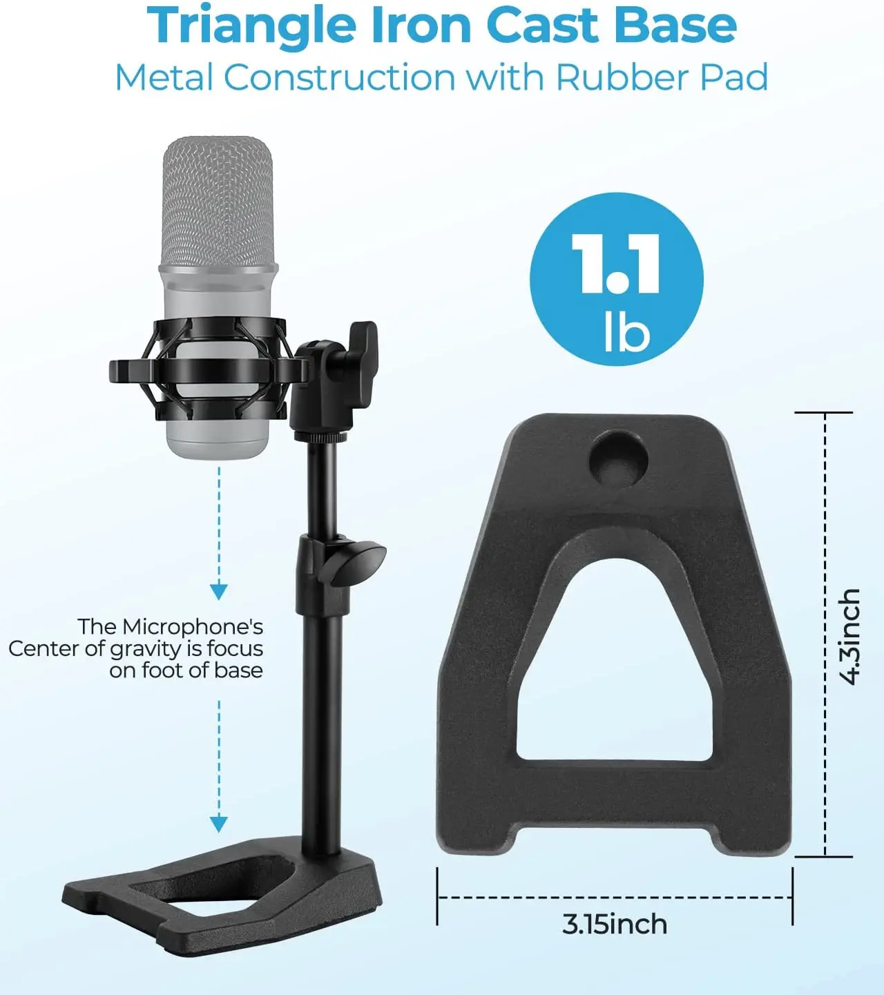 Hapcooky Mic Stand Desk with Weighted Base, Adjustable Height Table Microphone Stand with Shock Mount & 3/8