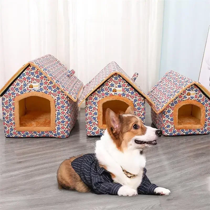 

Winter Warm Pet Bed House Printed Dog Nest Foldable Soft Sofa Cushion Comfortable Cat House Pet Sleep Supplies