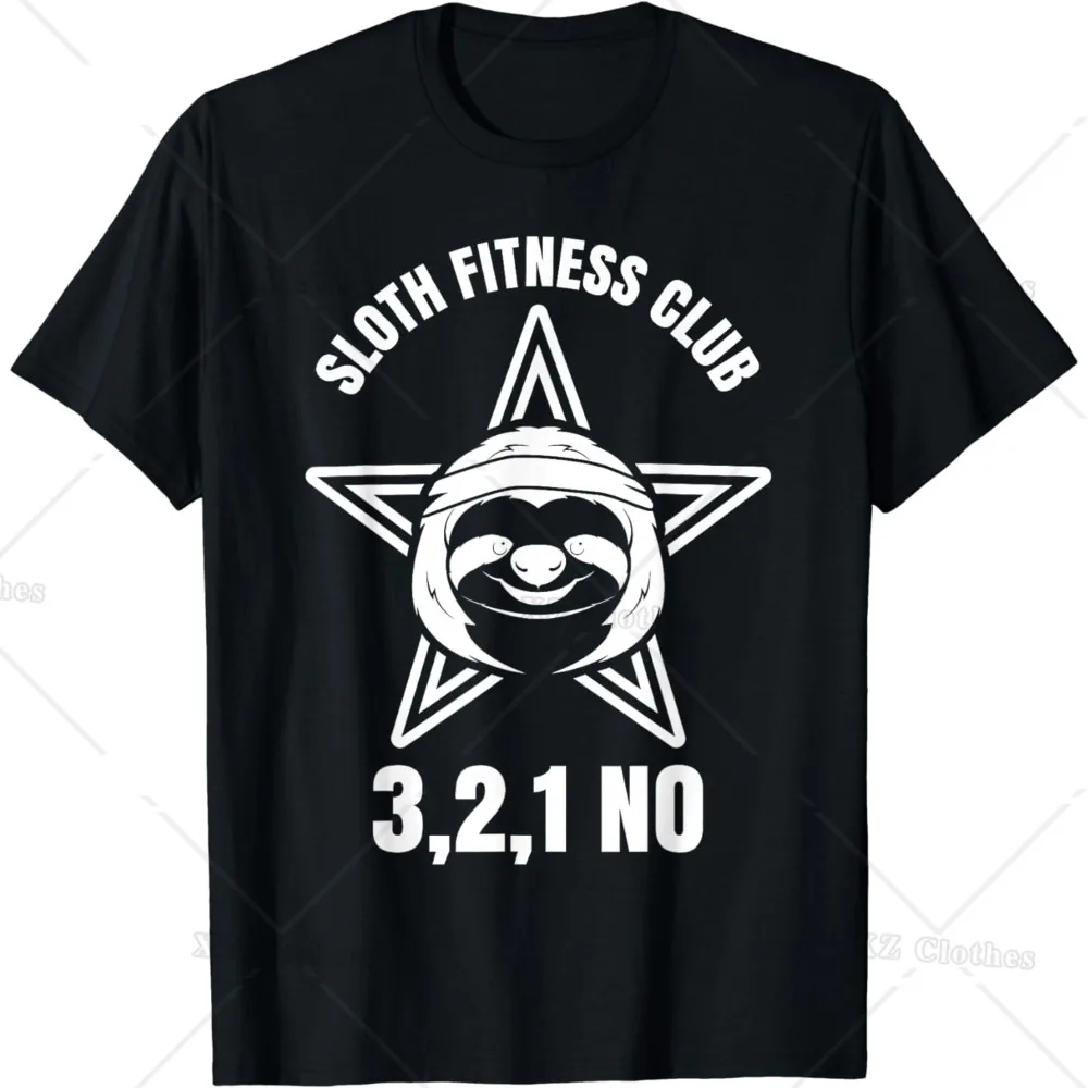 Sloth Fitness Club 3, 2, 1 No Funny T-Shirt Sloth Spirit Animal Round Neck Tee for Women Men Boys Girls