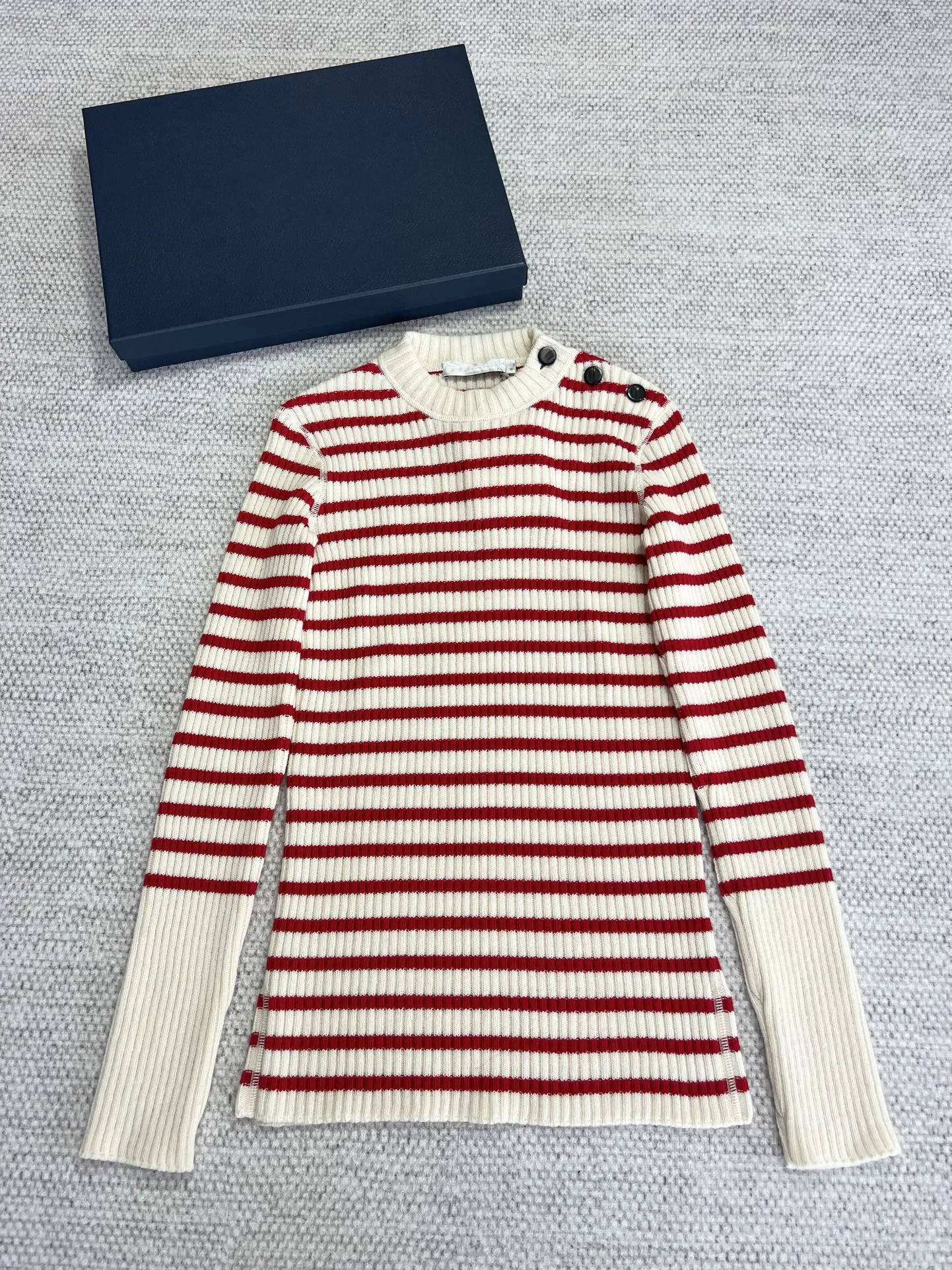 Early spring red striped sweater