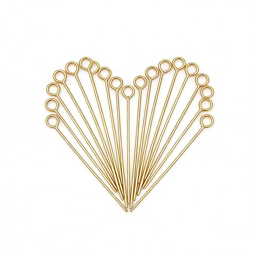 100Pcs 0.7mm 21 Gauge Stainless Steel Gold Color Eye Pins Hooks DIY Earrings Findings for Handmade Crafts Jewelry Making 30/40mm