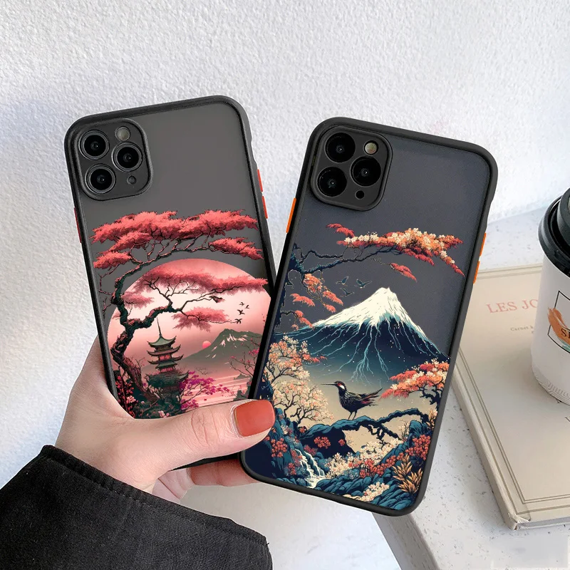 Japanese Aesthetic Mount Fuji Landscape Phone Case For iPhone 7 8 Plus 16 14 13 12 11 15 Pro Max Mini XR XS X Shockproof Cover