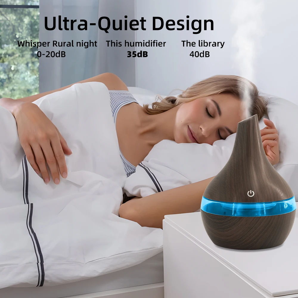 Humidificador USB portátil de 300 ml y difusor de aromaterapia 2 en 1 para el hogar, la oficina y los viajes, incluye aceites esenciales, Pe ultra silencioso