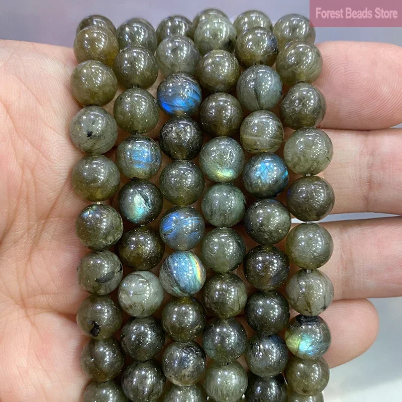 Natural Green Labradorite Stone Smooth Round Loose Beads DIY Bracelet Accessories For Making Jewelry 15\'\' Inch 4/6/8/10/12mm