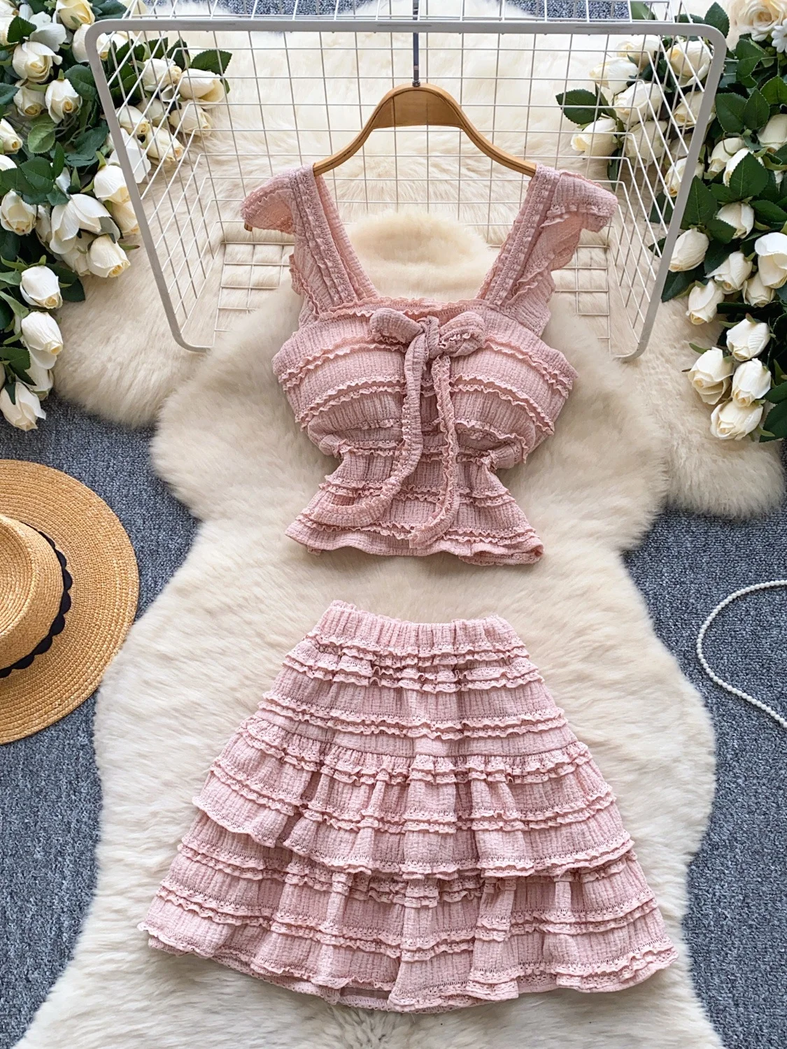 

Летний наряд Pure Desire Spicy Girl, женская юбка с высокой талией + жилет ter Ne, комплект Wood ain Design