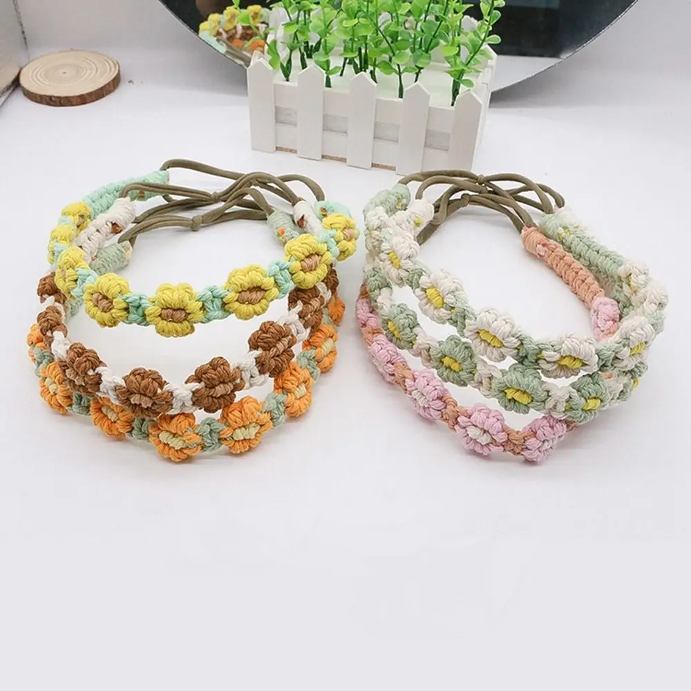 

Маленький тюрбан с ромашками, плетеная веревка, повязка на голову в этническом стиле, женский шарф для волос, вязаная крючком бандана, богемная повязка на голову, повязка для волос в стиле макраме
