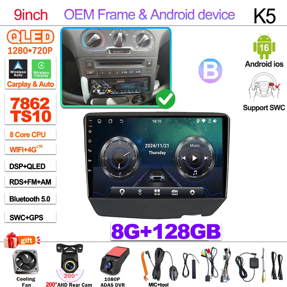 7“ 9” Android 16 Autoradio Voor Toyota Vitz XP10 Yaris Platz Echo 1999 2000 2001-2005 Multimedia Video Player Carplay GPS RDS
