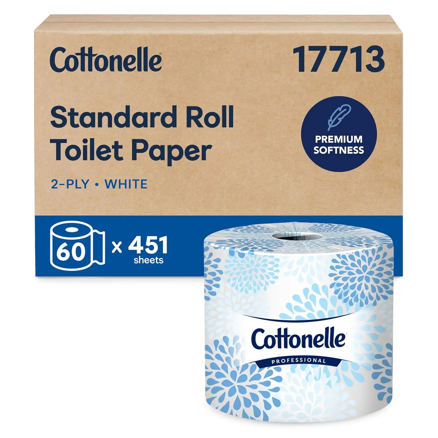 

Professional Standard Roll Bulk Toilet Paper, 2-Ply White, 60 Rolls of 451 Sheets (27,060 Total)