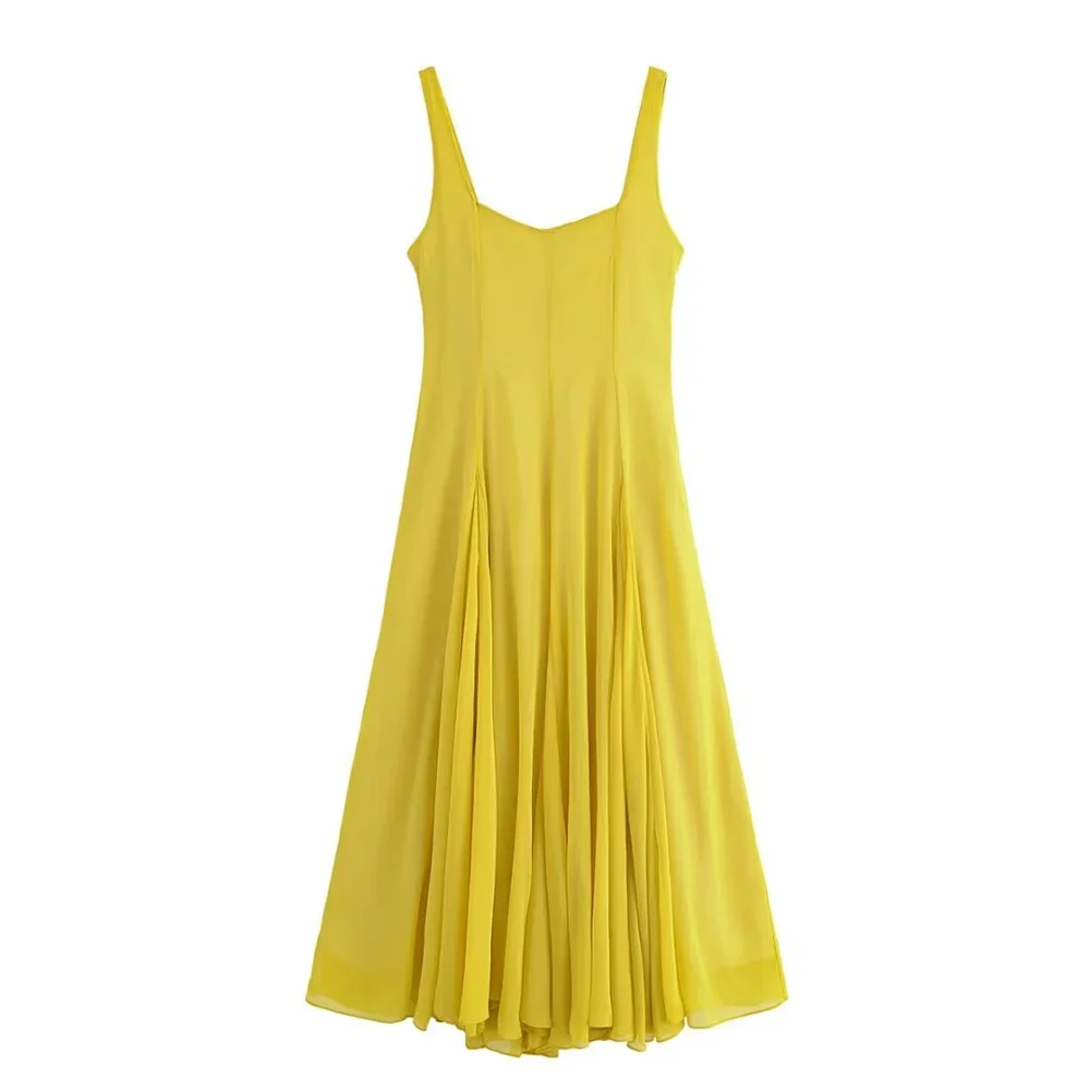 

LIBIELIY Women's Wide Shoulder Strap Midi Dress Zipper Decoration Spring/Summer New Product Casual Women's Wear