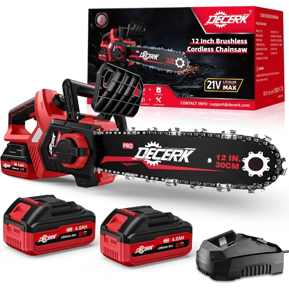 

Беспроводная электрическая цепная пила 12 дюймов с питанием от аккумулятора 21 В, ручные бесщеточные бензопилы с натяжением цепи без инструментов